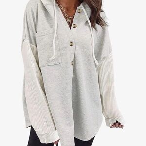 Cozy Gray and Cream Button-Up Hoodie